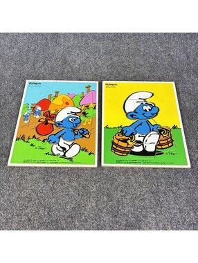Smurfs Playskool Wood Frame Tray Puzzles Lot of 2 Milkings Done Adventure Bound
